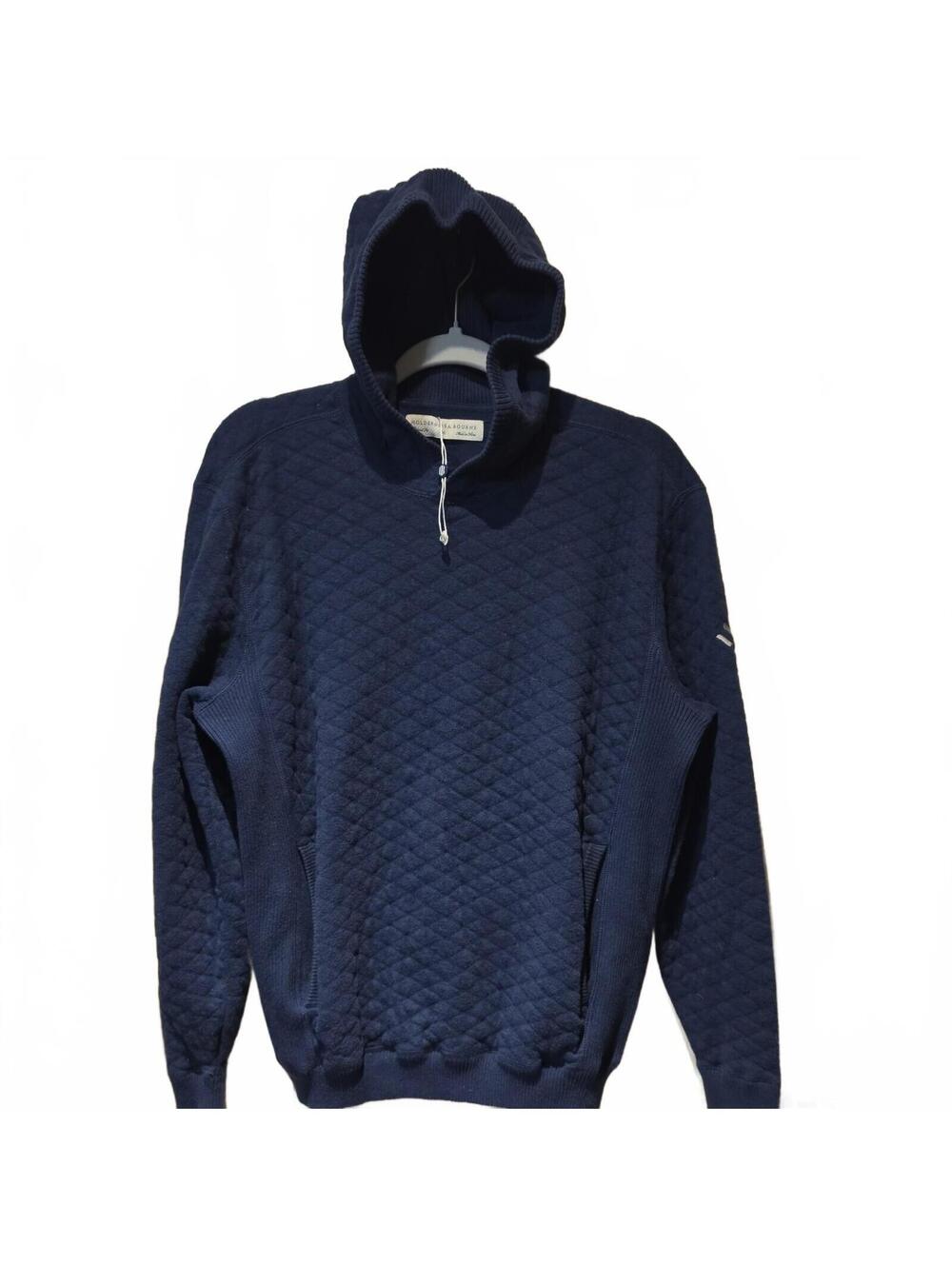 Holderness & Bourne Men's Blue Solid Quilted Knit Pullover Wallace Hoodie Logo M